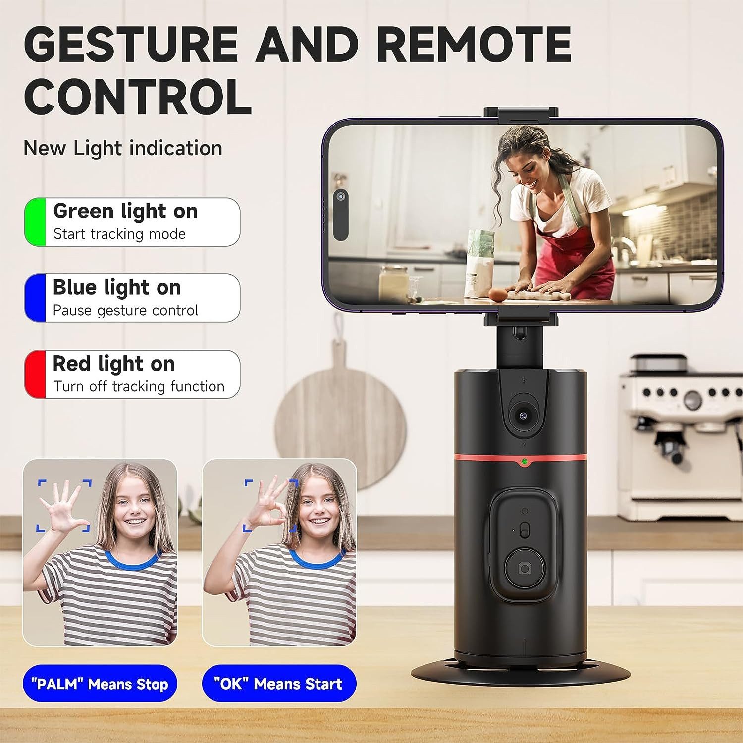 ibettertec Gimbal Smartphone, 360° Rotation Smart Tracking Telefonhalter Kamera-Gimbal (Smart Gesicht Körper Tracking Selfie Stick Gimbal Stabilisator)