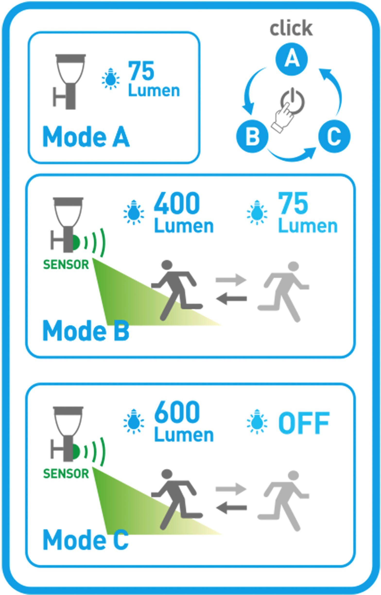 näve LED Solarleuchte Filius, Bewegungsmelder, LED fest integriert, Warmweiß, incl. Bewegungsmelder 90°, max. 8m, 3 Funktions-Modi wählbar, h: 50cm