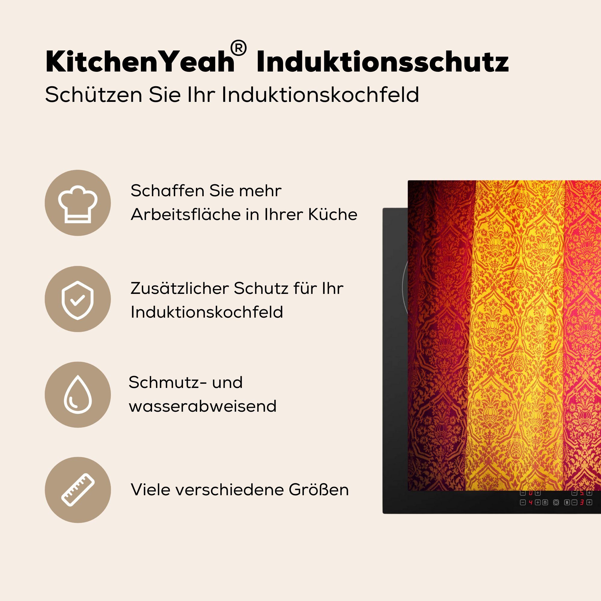 roten küche 83x51 mit tlg), Arbeitsplatte für Ein Ceranfeldabdeckung, Herdblende-/Abdeckplatte Vorhang cm, Streifen, Vinyl, gelben (1 MuchoWow und