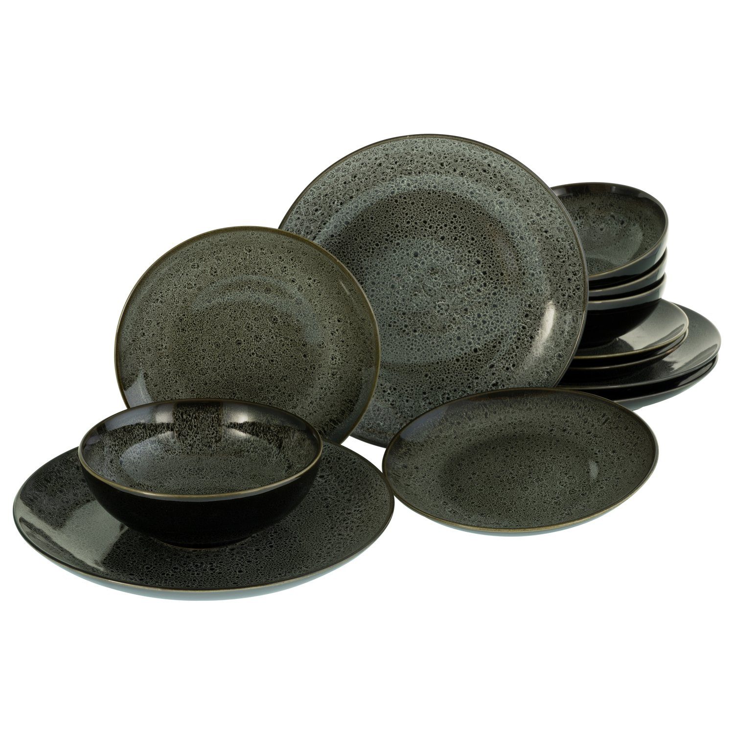 CreaTable Tafelservice CreaTable, 23676, Serie Reactive Nostalgic (Grau/Schwarz), Geschirrset (12-tlg), 4 Personen, Porzellan