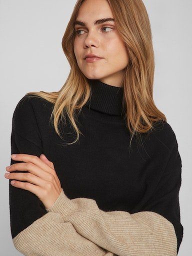 RIB Black ROLL-NK Vila Optik in VIRIL KNIT Colorblock Rollkragenpullover MELANGE BLOCKING TOP-NOOS L/S Detail:NATURAL