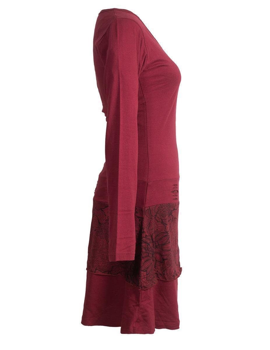 Vishes Jerseykleid Lagenlook Langarm Kleid mit Blumen-Spitze bedruckt Elfen, Hippie, Boho, Goa Style