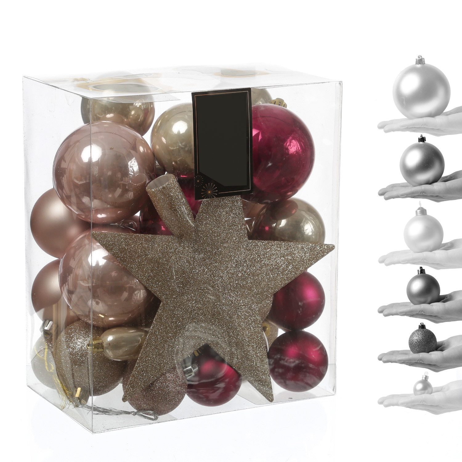 MARELIDA Weihnachtsbaumkugel Christbaumkugeln Weihnachtskugeln mit Stern Baumspitze pink rosa 33St. (33 St)