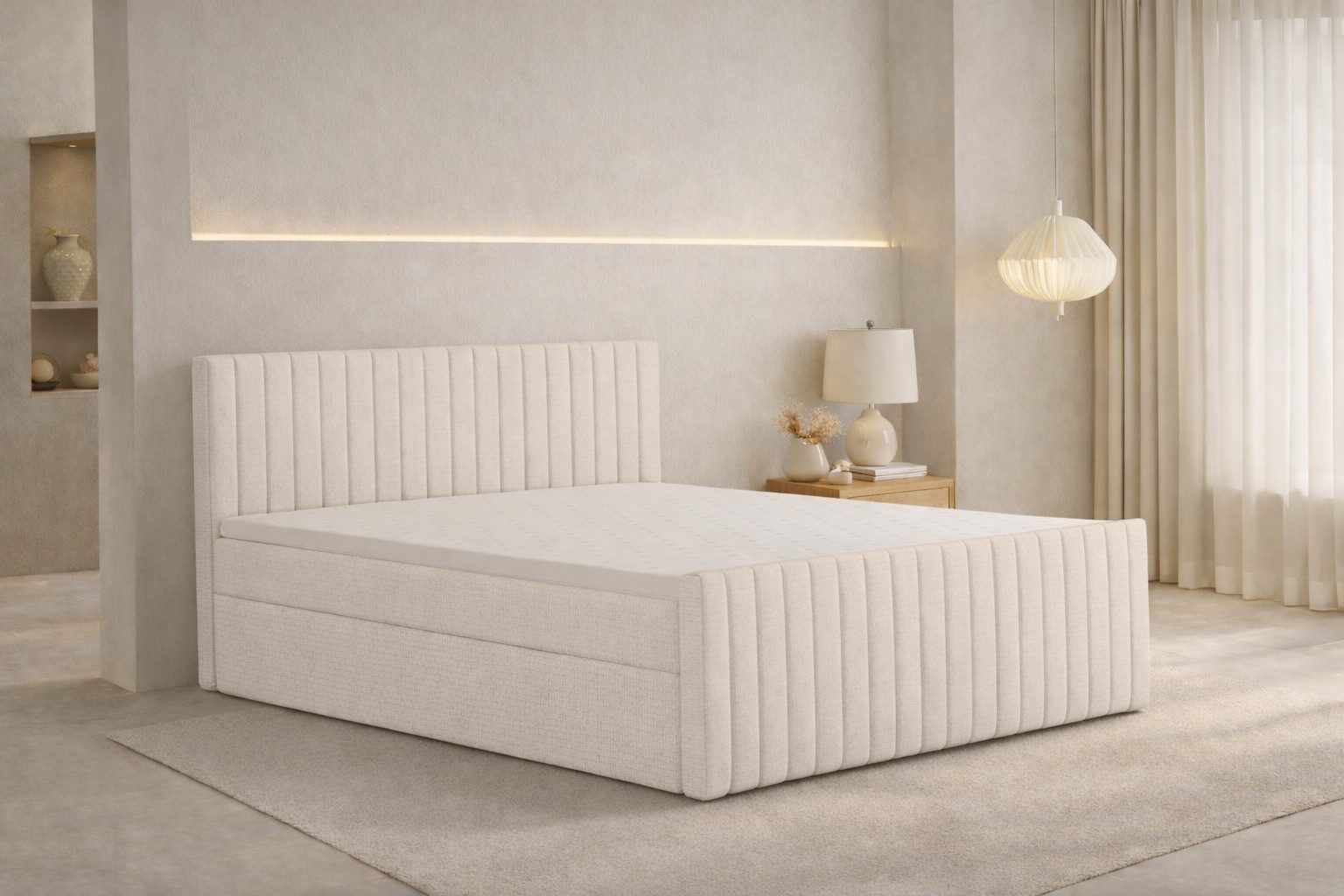 Kaiser Möbel Boxspringbett mit Matratze und zwei Bettkästen, Chenille-Stoff Flow, DEMETER (Komplettbett, Bett mit Matratze), zwei Bettkästen,wahlweise Matratze,Chenille-Stoff