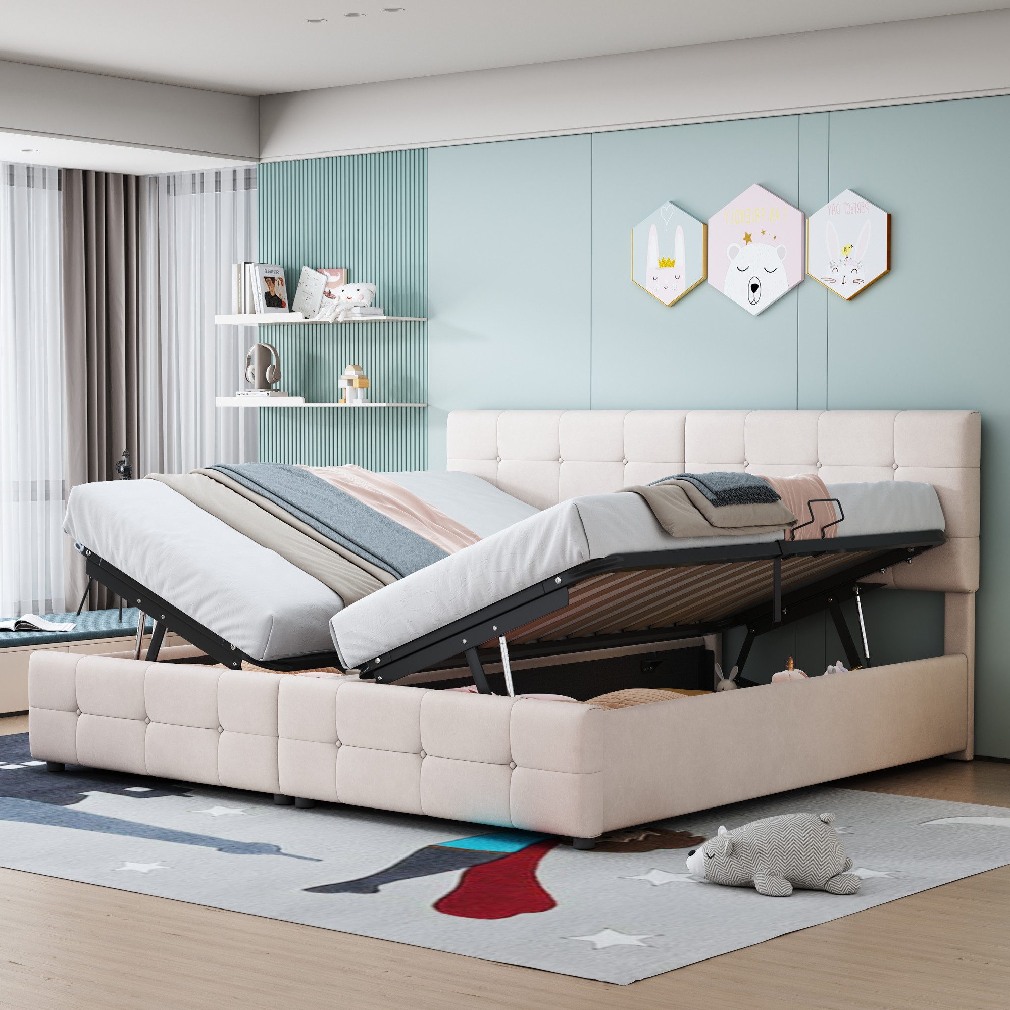 Flieks Polsterbett, Hydraulisches Stauraumbett trennbares Doppelbett 180x20 günstig online kaufen