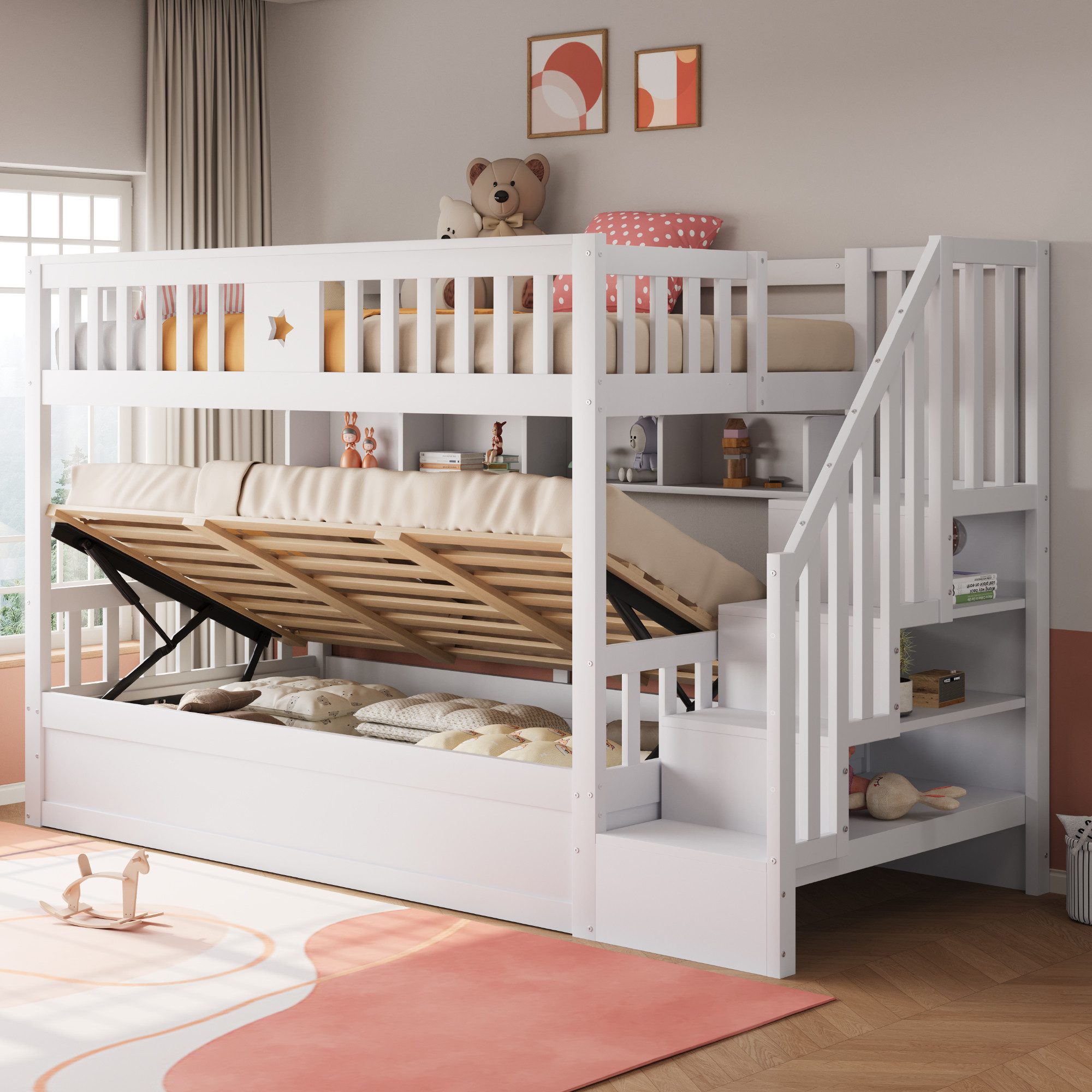 Merax Etagenbett mit hydraulischem Unterbett (1-St., Stockbett Jugendbett D günstig online kaufen