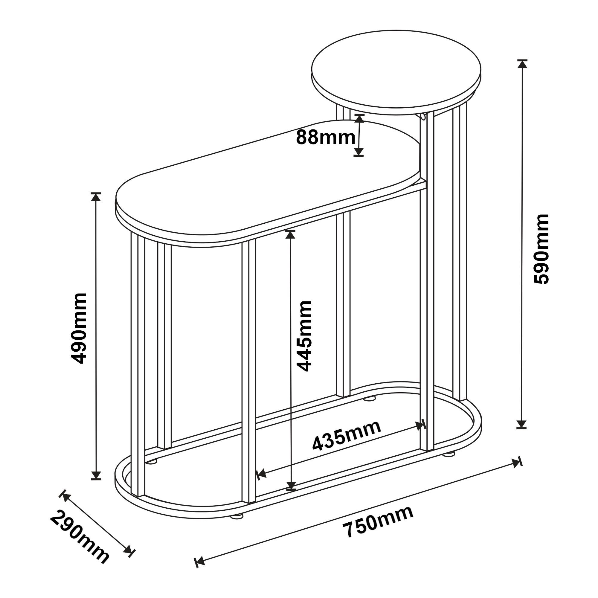 Dunkler Tischplatten 29 en.casa 75 mit x »Serba« 59 cm x Beistelltisch, Holzton 2