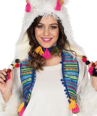Karneval-Klamotten Kostüm Lama Damen Alpaka Tier Erwachsene Damenkostüm, Lama-Tunika mit weißer Fellbeinstulpen und einer separaten Kapuze