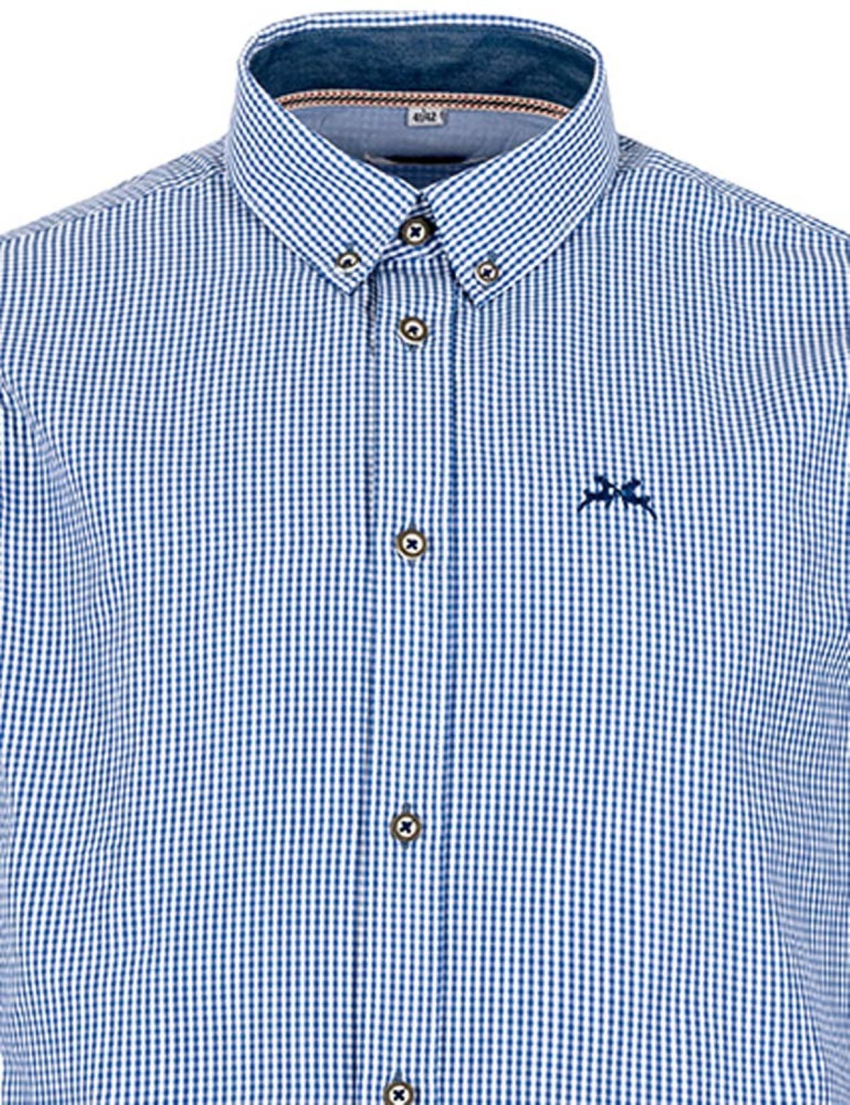 Maddox Trachtenhemd Kariertes Herrenhemd mit Hirsch Stickerei, Hellbl günstig online kaufen