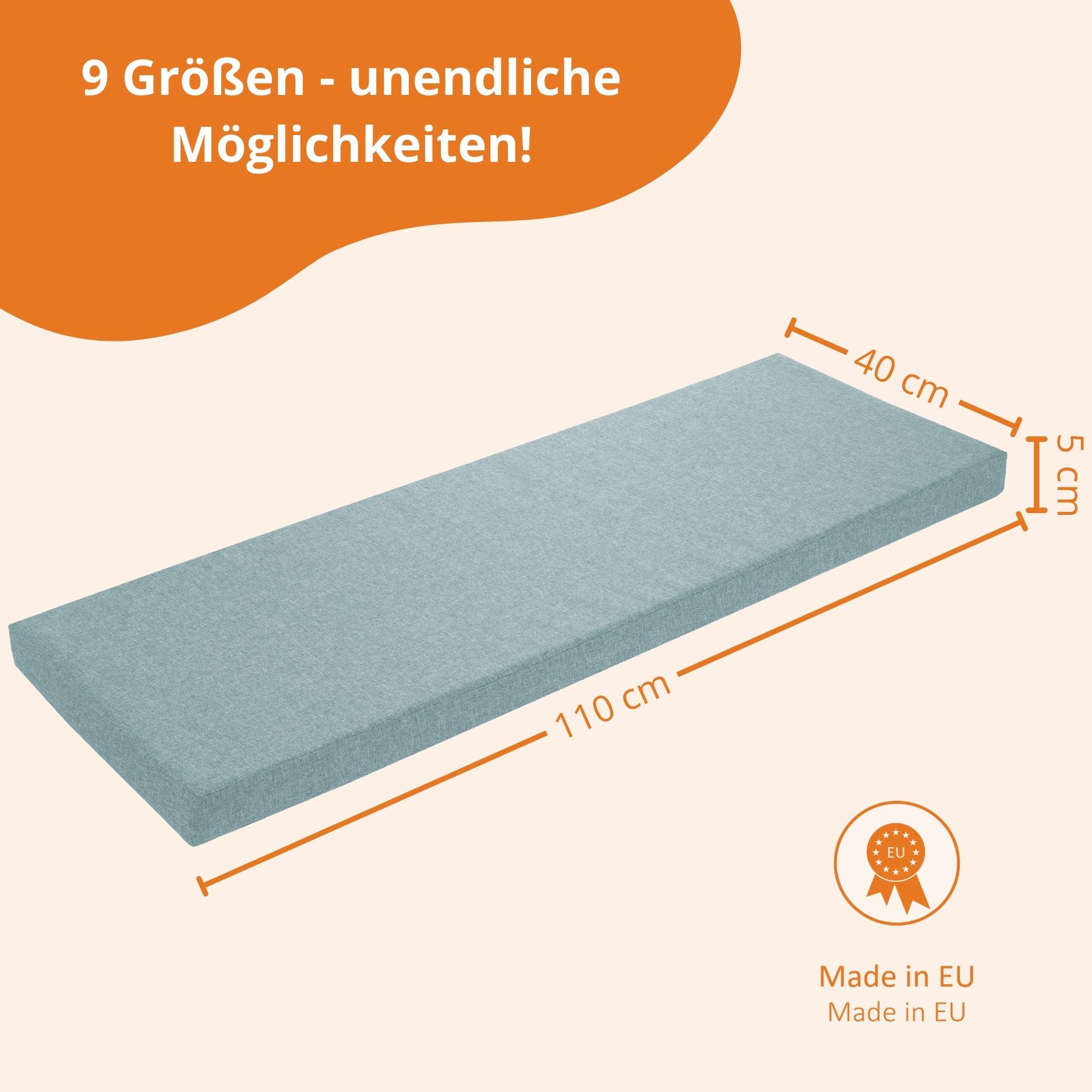 sleepling Bankauflage in 200x40 cm, 150x50 cm und vielen weiteren Größen und Farben, mit Anti-Rutsch Unterseite, aus widerstandsfähigem Sofastoff