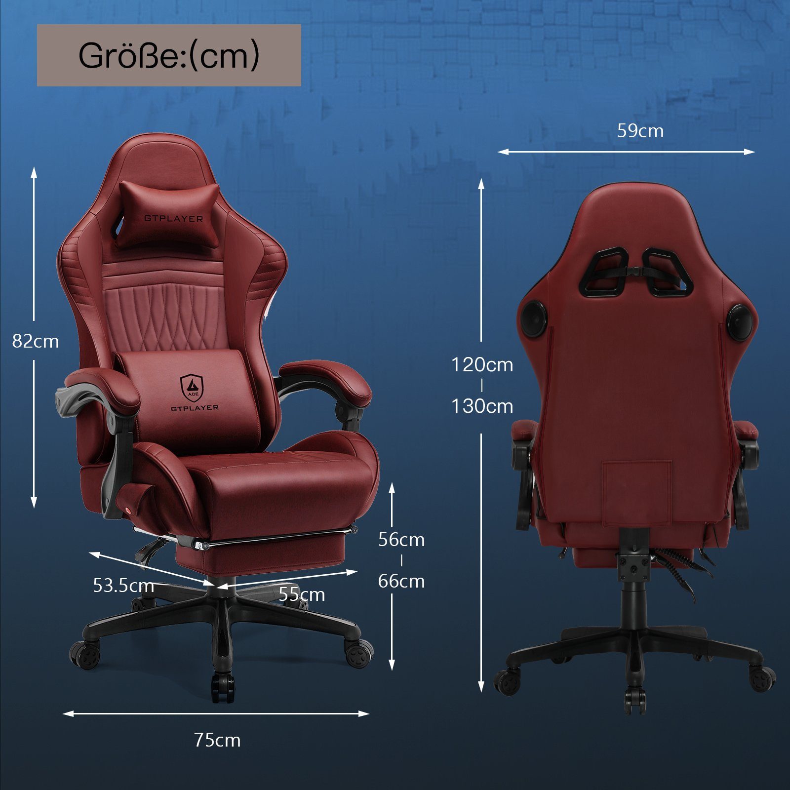 ergonomischer GTPLAYER Lautsprecher, HIFI Klang-atmosphäre Rotwein Gaming-Stuhl mit beeindrukende Stereo Verbindungsarmlehen Bürostuhl