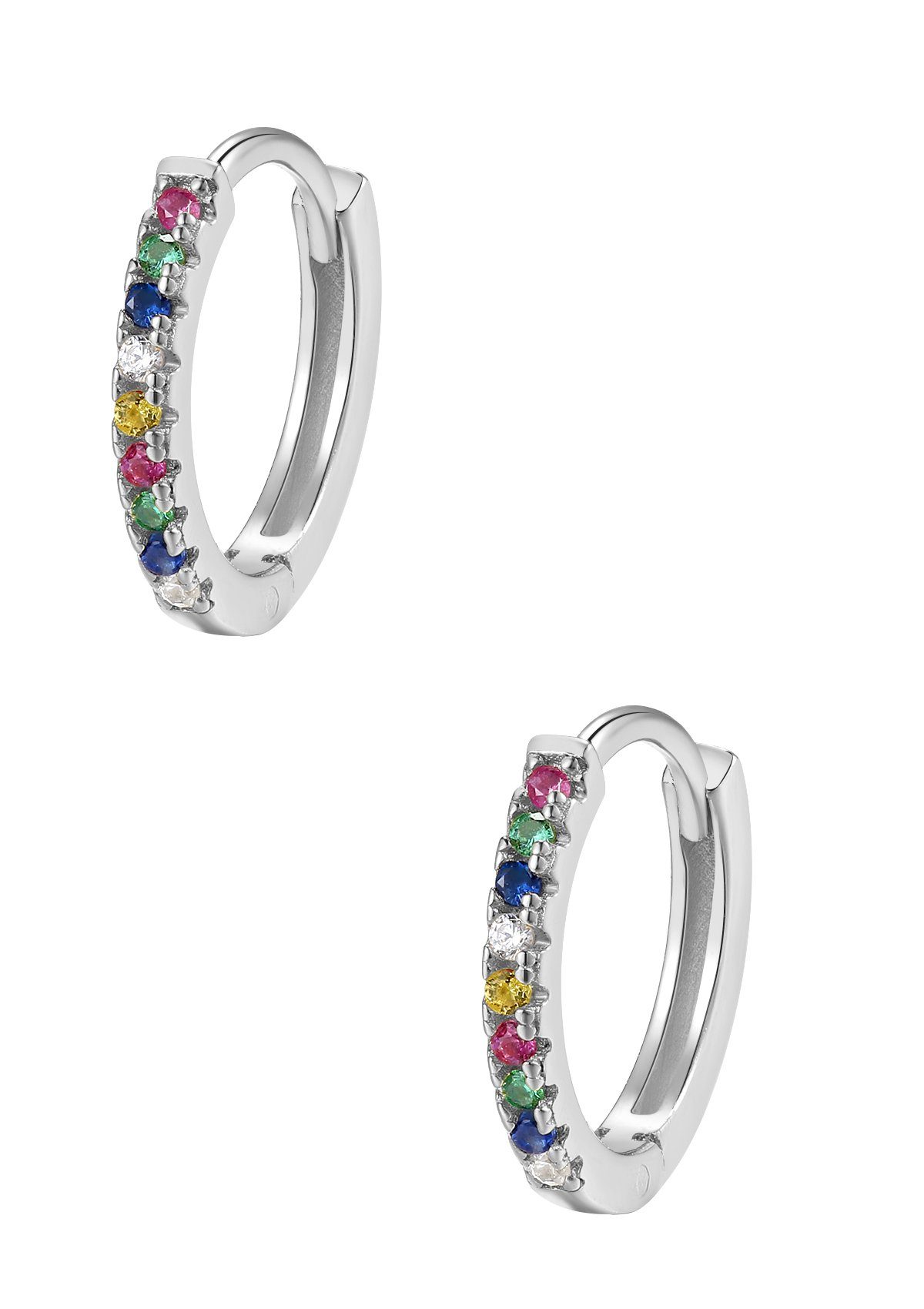 Hey Happiness Paar Creolen Farbige Zirkonias, Bunte Kristalle 925er Silber Ohrringe Damen