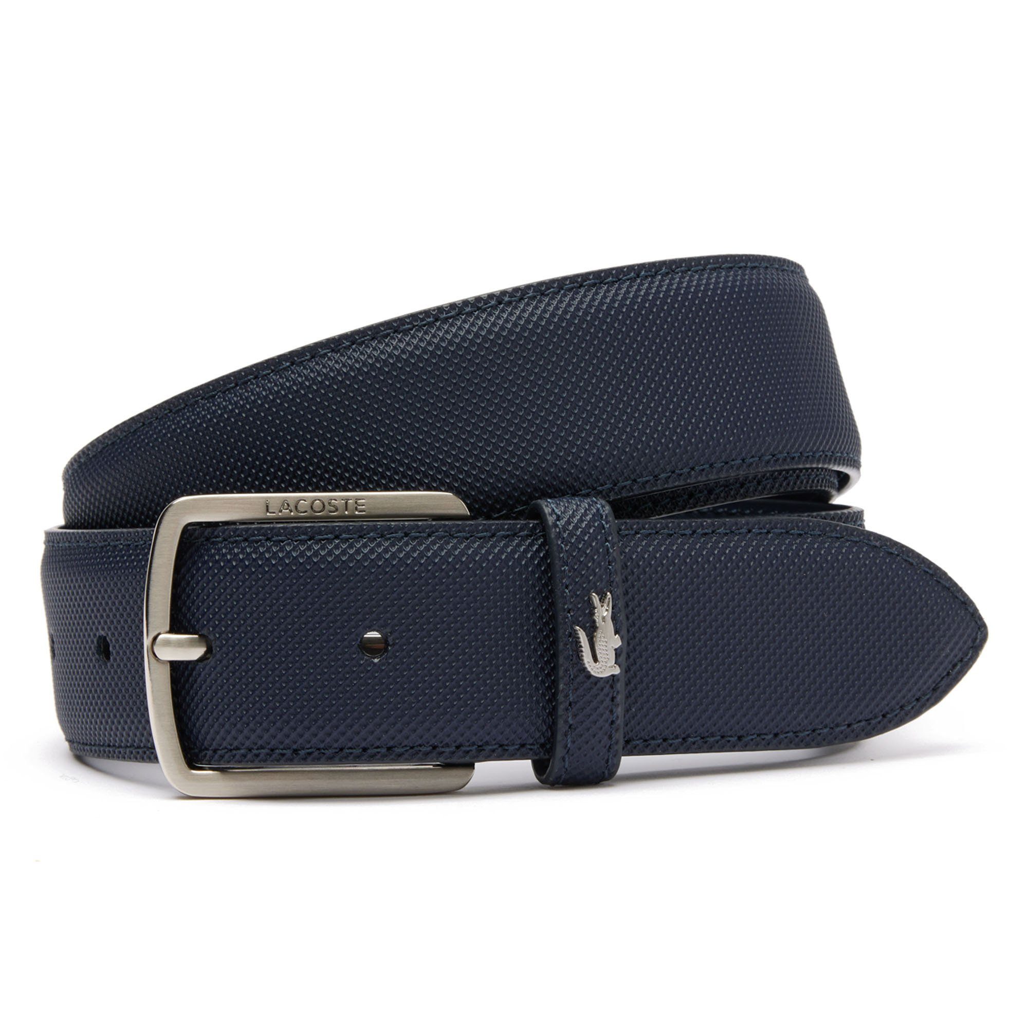 Lacoste Ledergürtel Herren Gürtel - 35 Curved Stitched Edges Blau