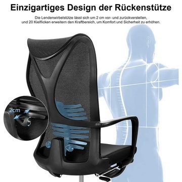 MFAVOUR Chefsessel Bürostuhl Ergonomisch, Schreibtisch mit Fußstütze, Verstellbarer Stuhl, Tragkraft 150 kg (Dunkles Schwarz)