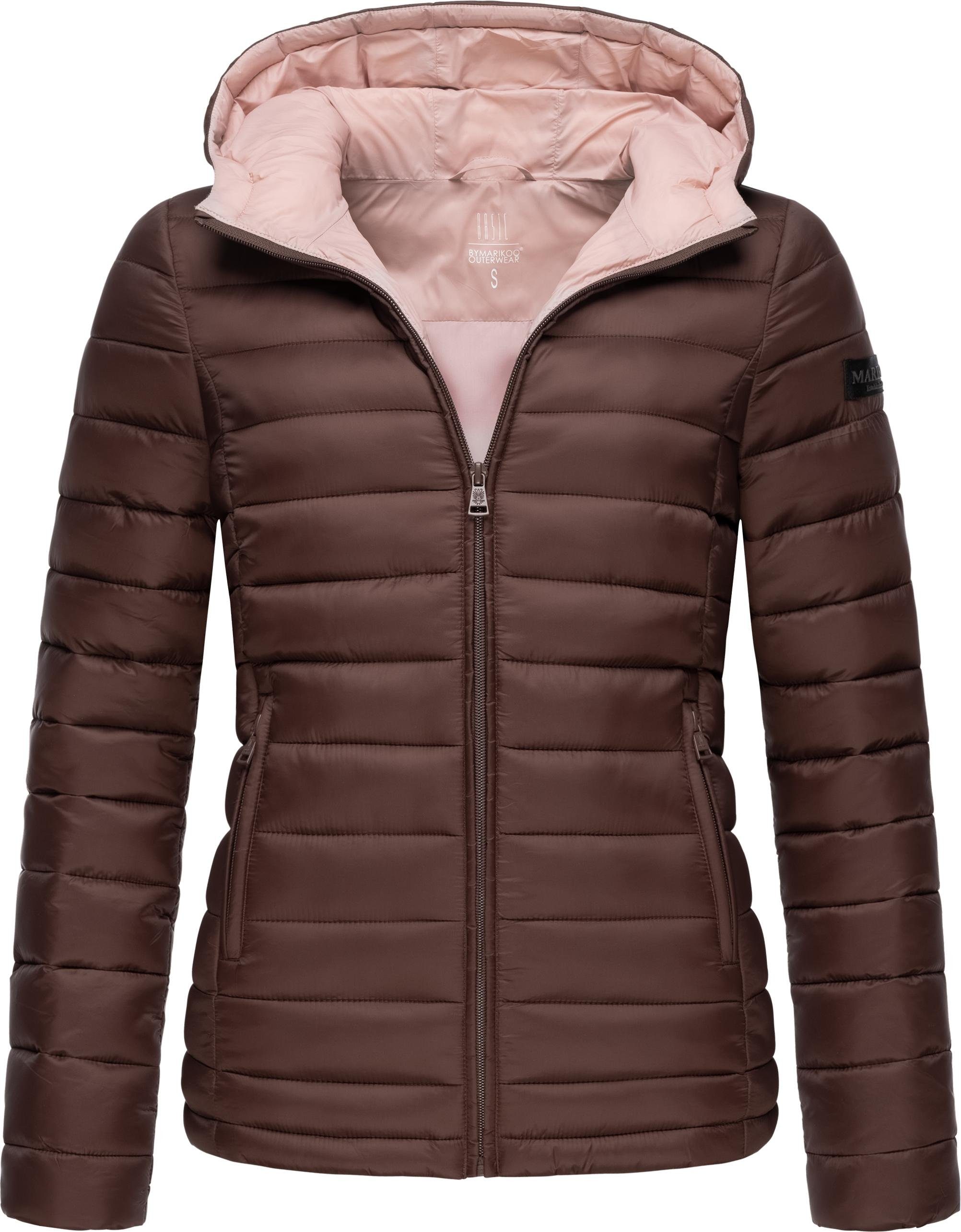 Marikoo Steppjacke Luci modische Damen Übergangsjacke mit großer Kapuze braun