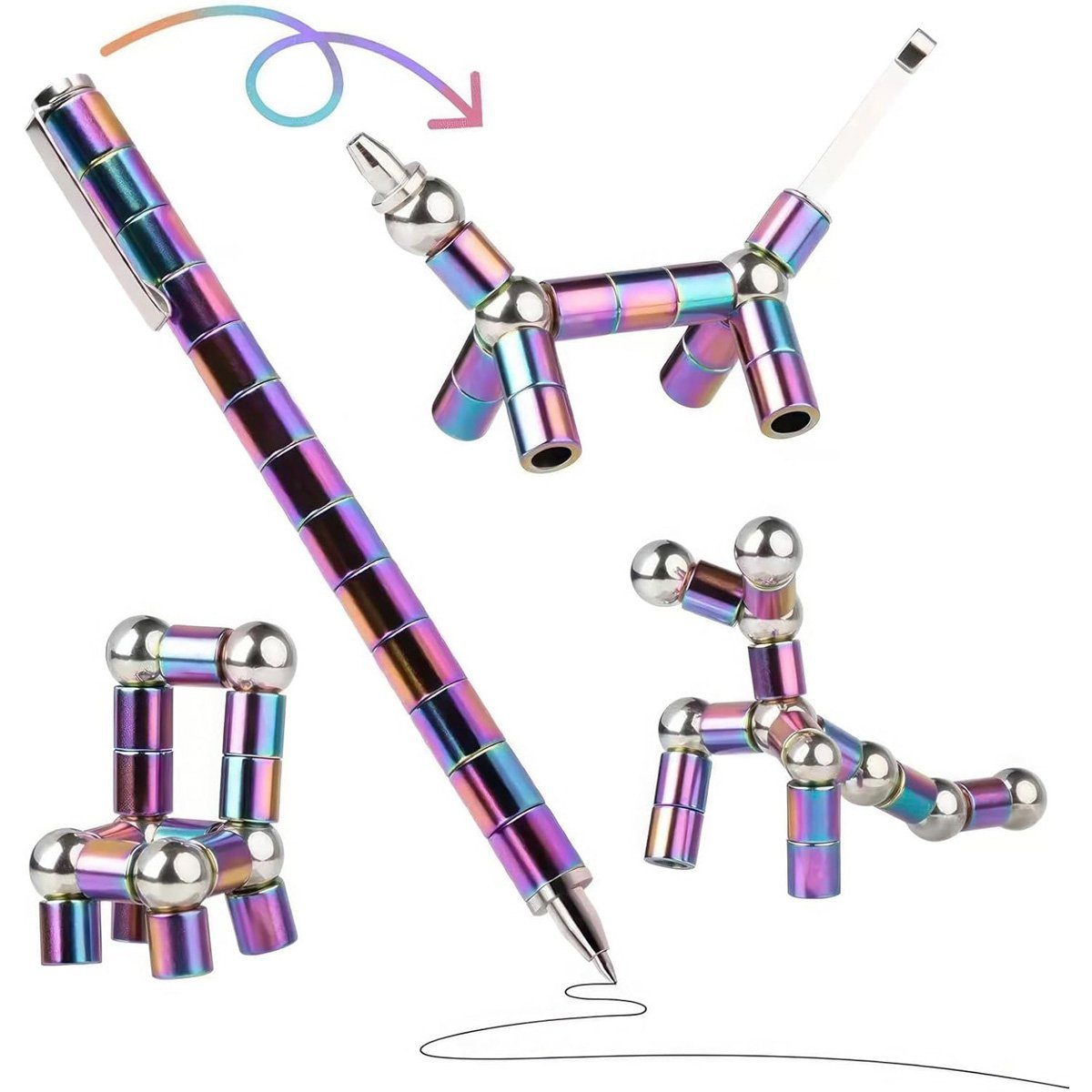 götäzer Stressabbau-Stift: für Erfindung, Geschenk Spielzeug Multifunktional verformbar., Stressabbau und Magnetischer Teenager, magnetische Filzstift Silber