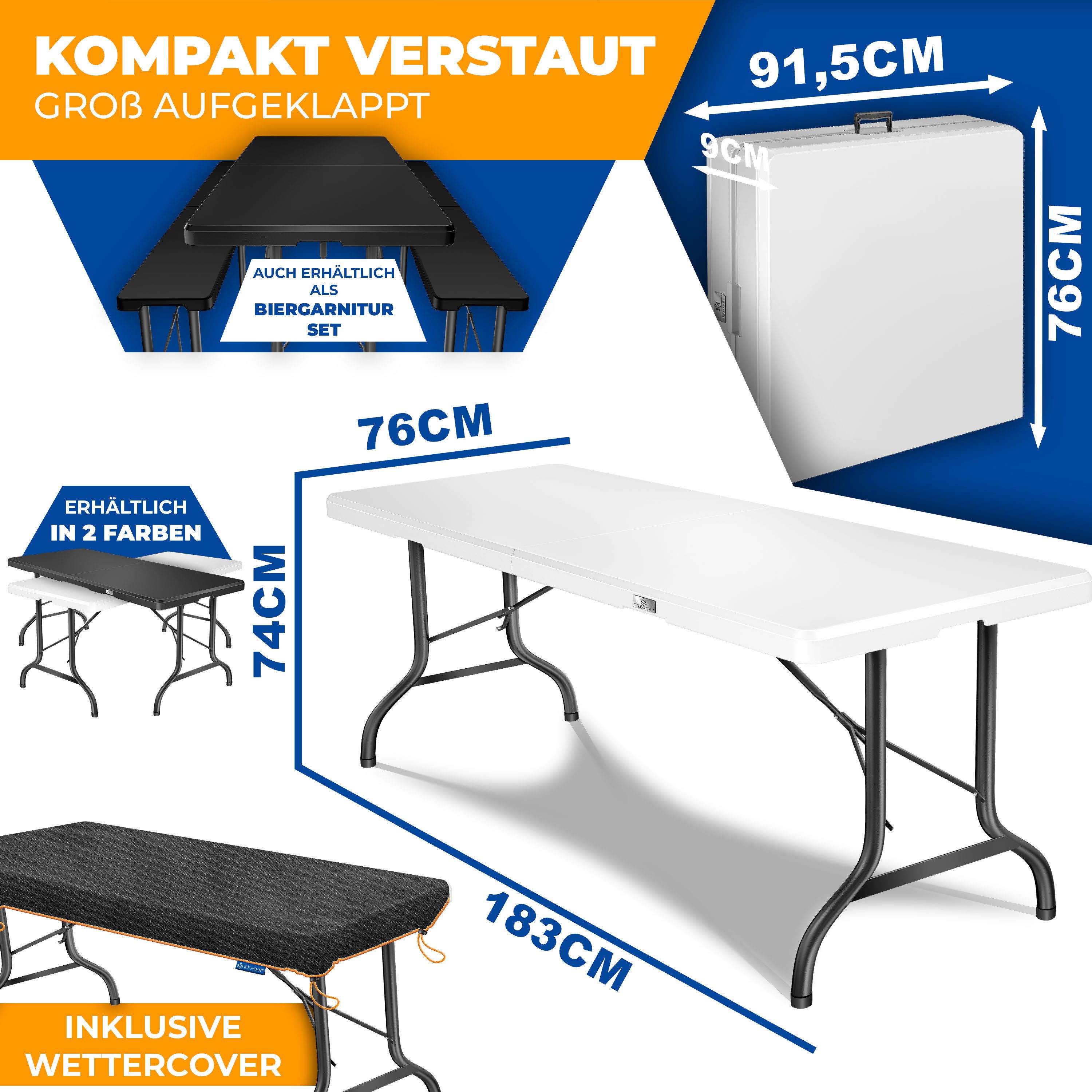 KESSER Tabletttisch, Buffettisch Tisch klappbar Kunststoff 183x76 cm Campin günstig online kaufen