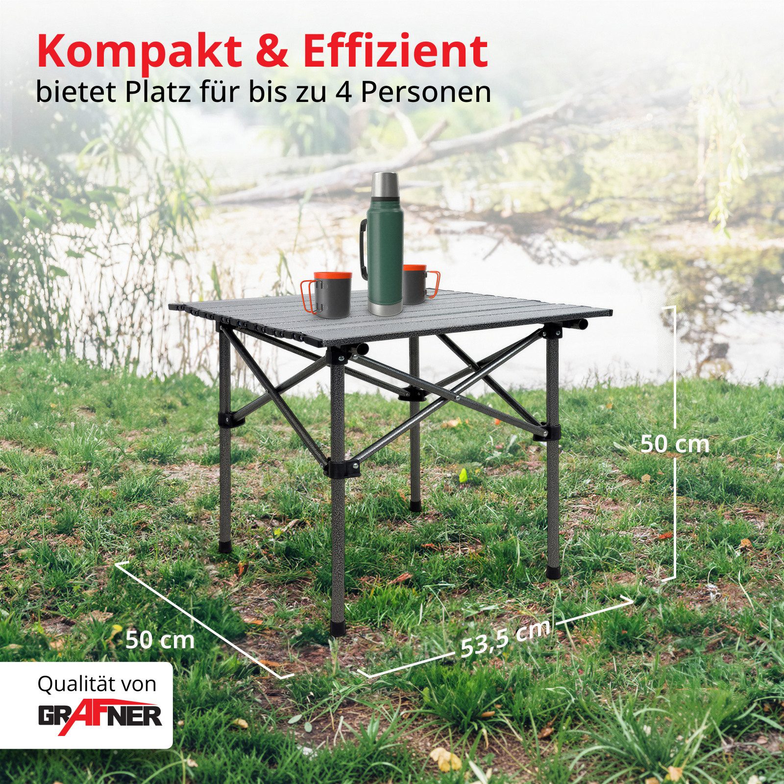 Grafner Campingtisch Rolltisch klappbar 53,5x50x50cm inkl. Transporttasche schwarz (2-St), bis zu 30 kg belastbar, aus Carbon-Stahl