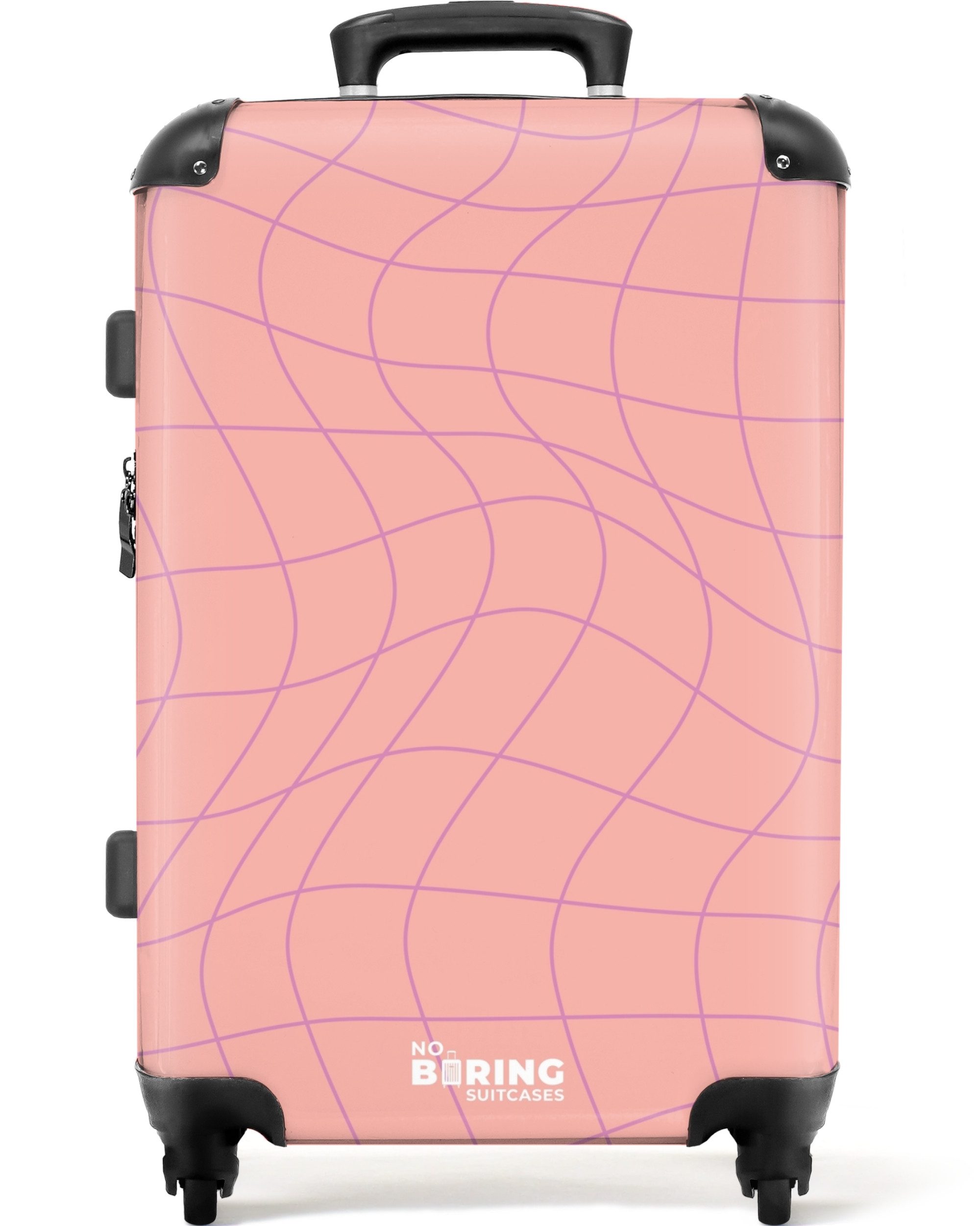 NoBoringSuitcases.com© Hartschalen-Trolley Rosa mit lila Wellenlinien günstig online kaufen