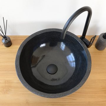 wohnfreuden Aufsatzwaschbecken Terrazzo Waschbecken BASCOM 42 cm schwarz mit grau gesprenkelt (Kein Set), 3_125754