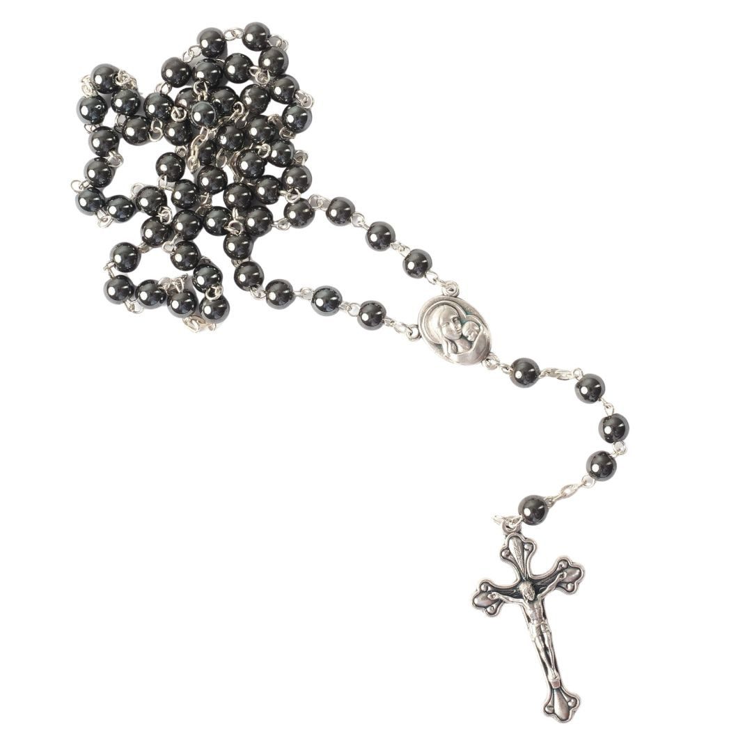Kassis Geschenkartikel Kette ohne Anhänger Rosenkranz mit ovalen Hämatitperlen, handgemacht, hergestellt in Bethlehem, Gebetskette, Christlicher Schmuck