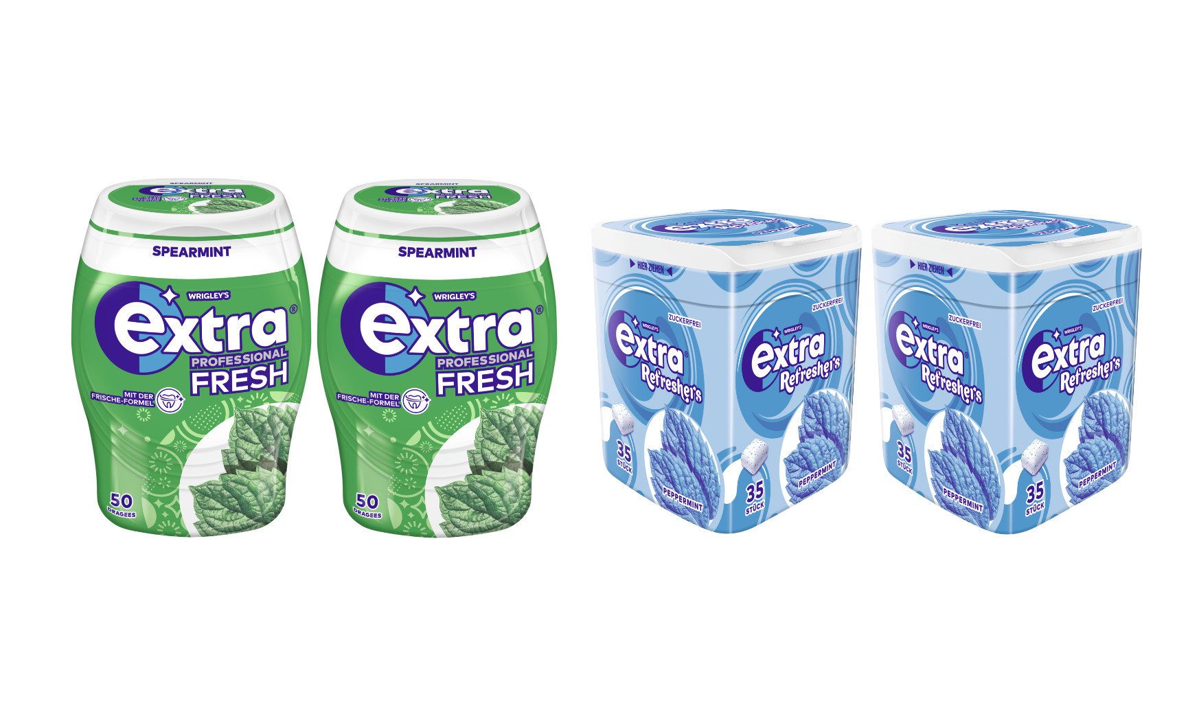 EXTRA Süßigkeit Extra Kaugummi Mix 4 Dosen, 2 Sorten, Peppermint & Spearmint