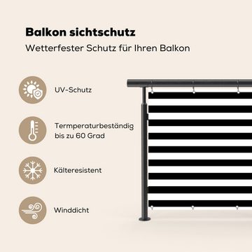 MuchoWow Balkonsichtschutz Muster - Streifen - Schwarz - Weiß (1-St) Balkon Sichtschutz, Windschutz, 200x90 cm