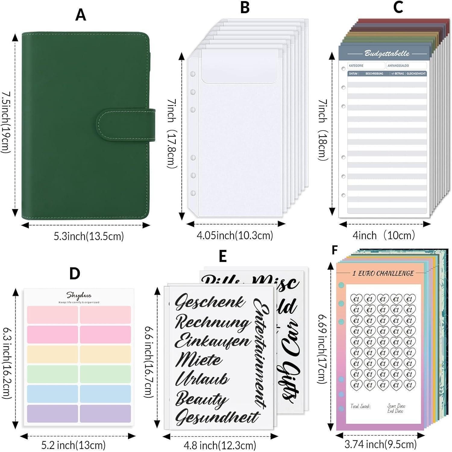 SKYDUE Notizbuch Budget Planner Deutsch Spar Challenge A6 PU Geld Organizer