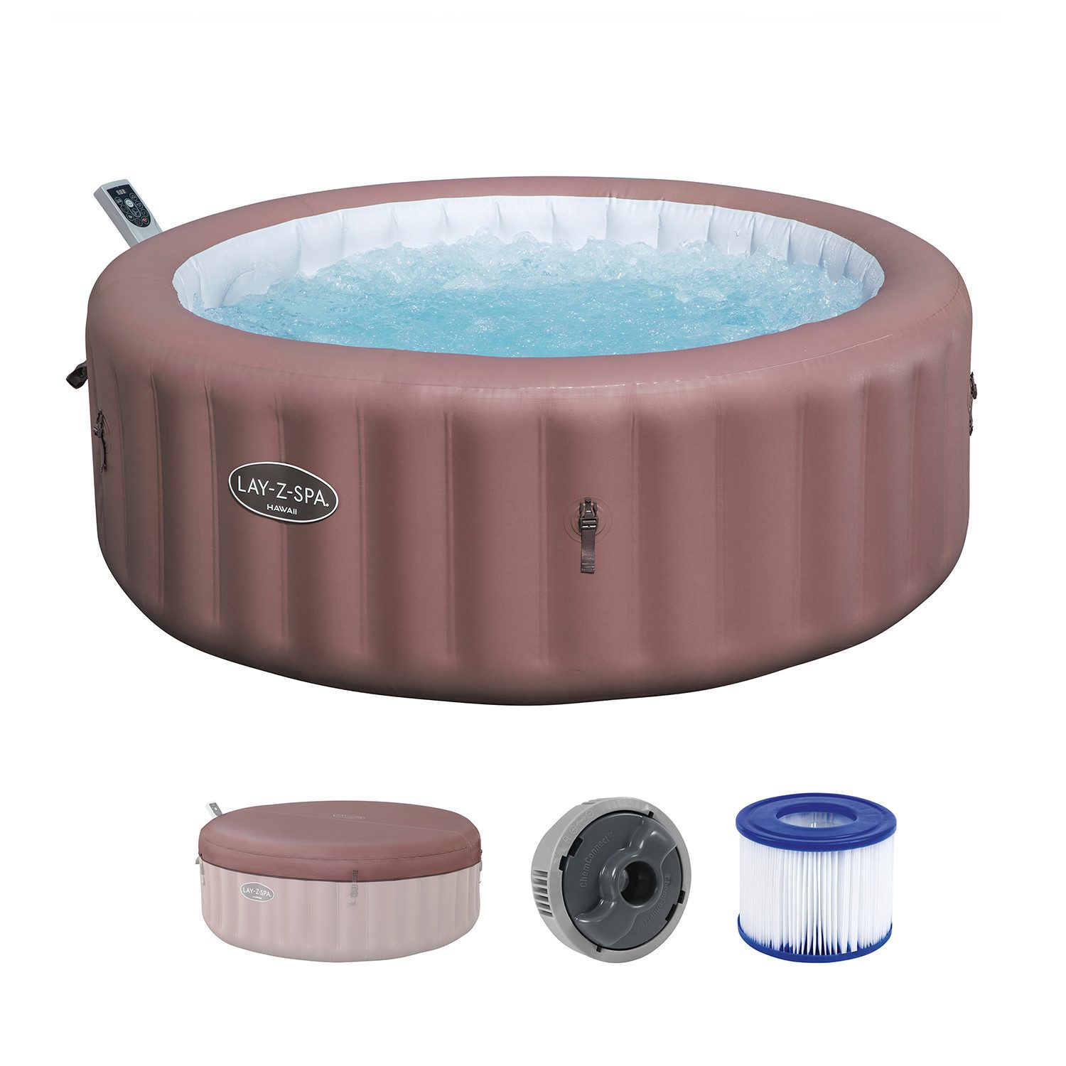 Bestway Whirlpool LAY-Z-SPA Hawaii AirJet, (Packung, mit App-Steuerung, Ø 196 x 71 cm), Integrierte Energiespardämmung