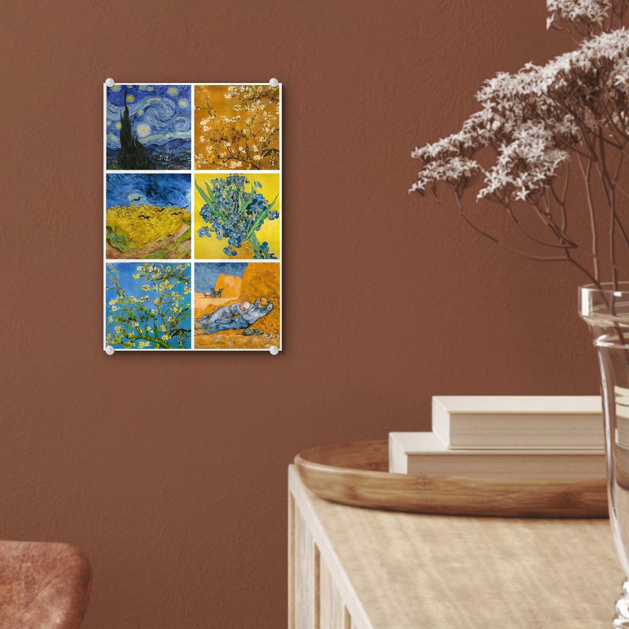 MuchoWow Acrylglasbild Van Gogh - Wanddekoration - Glas - Bilder - Foto auf Glasbilder (1 - Wandbild Sternennacht, St), Glas Collage auf