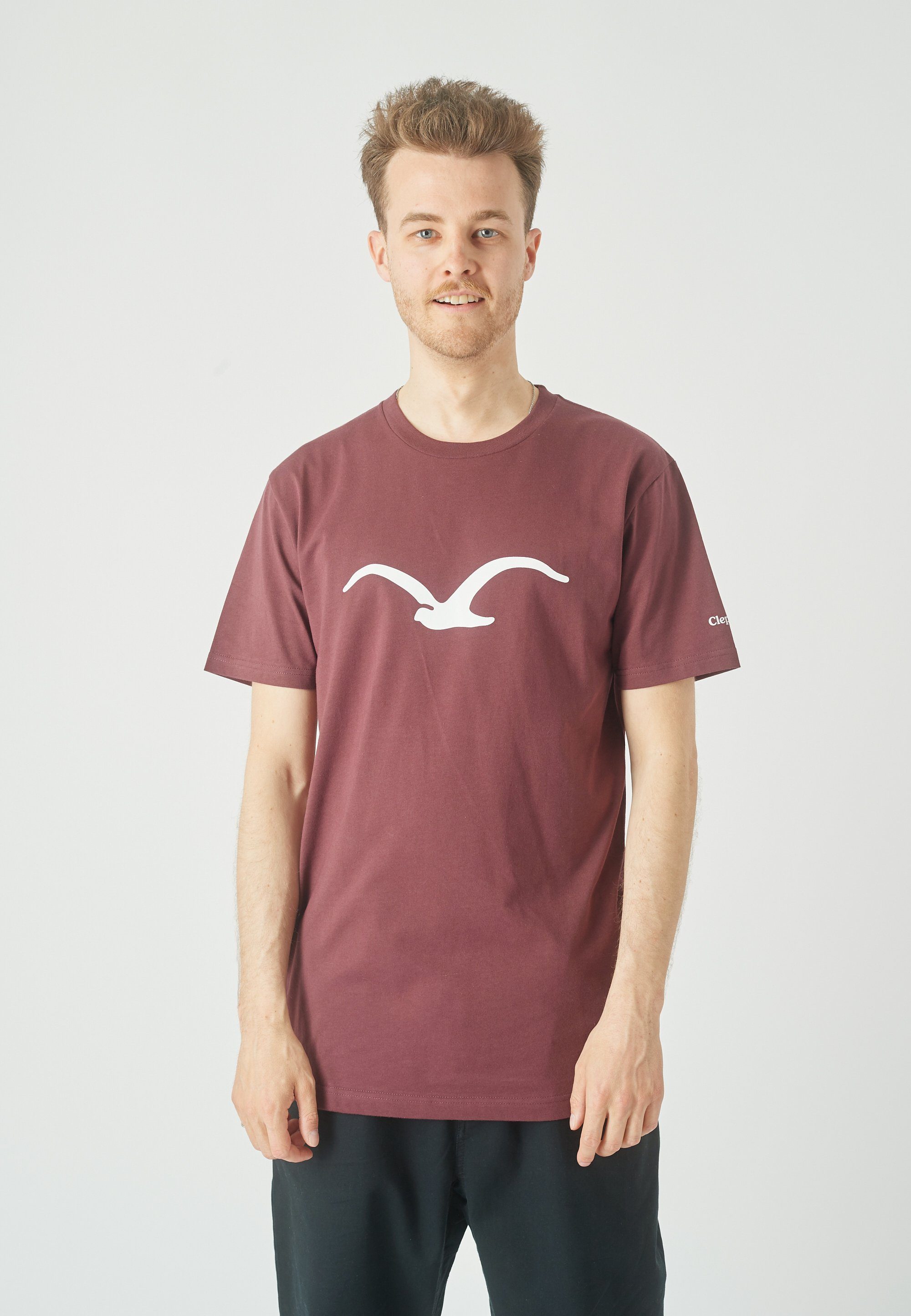 Cleptomanicx T-Shirt Mowe mit klassischem Print dunkelbraun-weiß