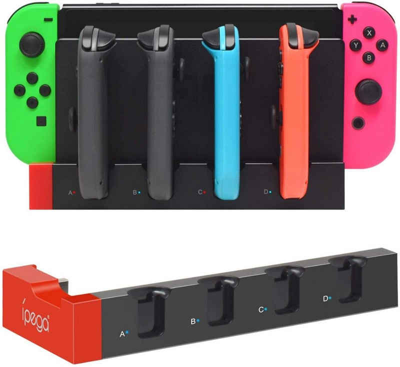 Gamedealer Nintendo Switch 4in1 Joy-Con Ladestation Konsolen-Ladeaufsteller, (Set, 1-tlg., sicherer Halt für Konsole und Joy Cons, gleichzeitiges Laden von bis zu 4 Joy Cons)