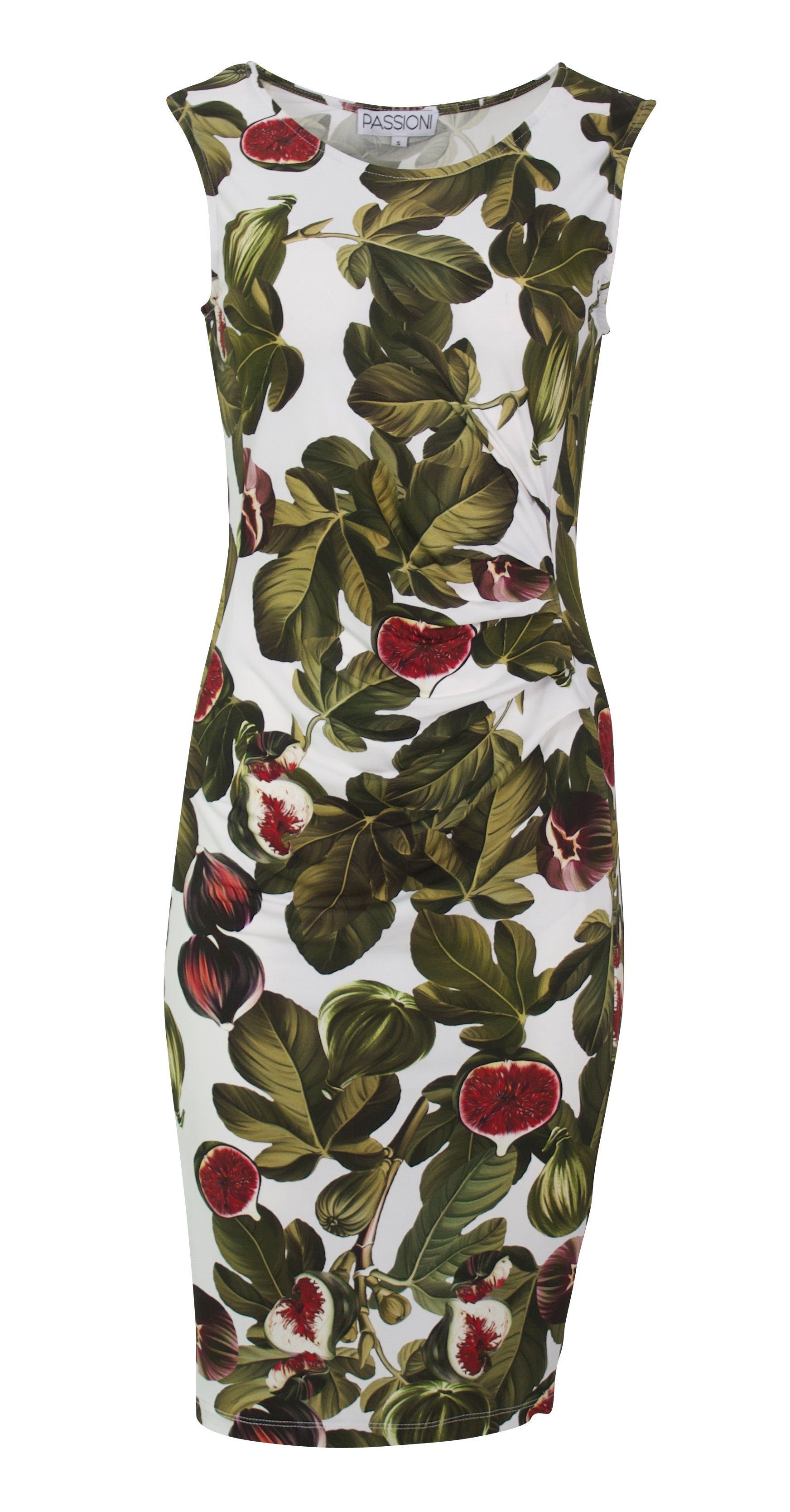 Passioni Druckkleid Kleid mit sommerlichen Blätterdruck bequemes Printkleid, feminine Raffung