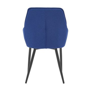 TPFLiving Esszimmerstuhl Norah - Armlehnstuhl - Bezug Leinen-Stoff - Farbe blau (Esstischstuhl mit stabilem Gestell aus Metall (pulverbeschichtet), 1 St), MAßE (BxHxT): 55x86x46 cm, Sitzhöhe: 49 cm