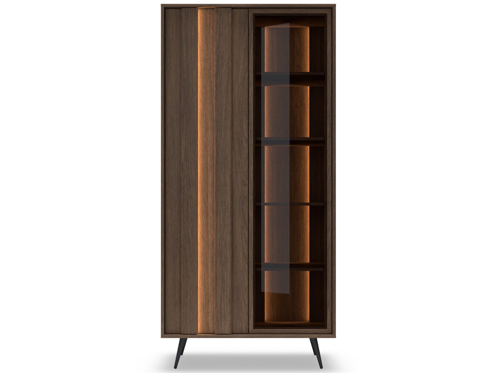 yourhouse24 Vitrine AMARO 94cm – Eiche Dunin mit Lamellen & Rauchglas inkl. LED