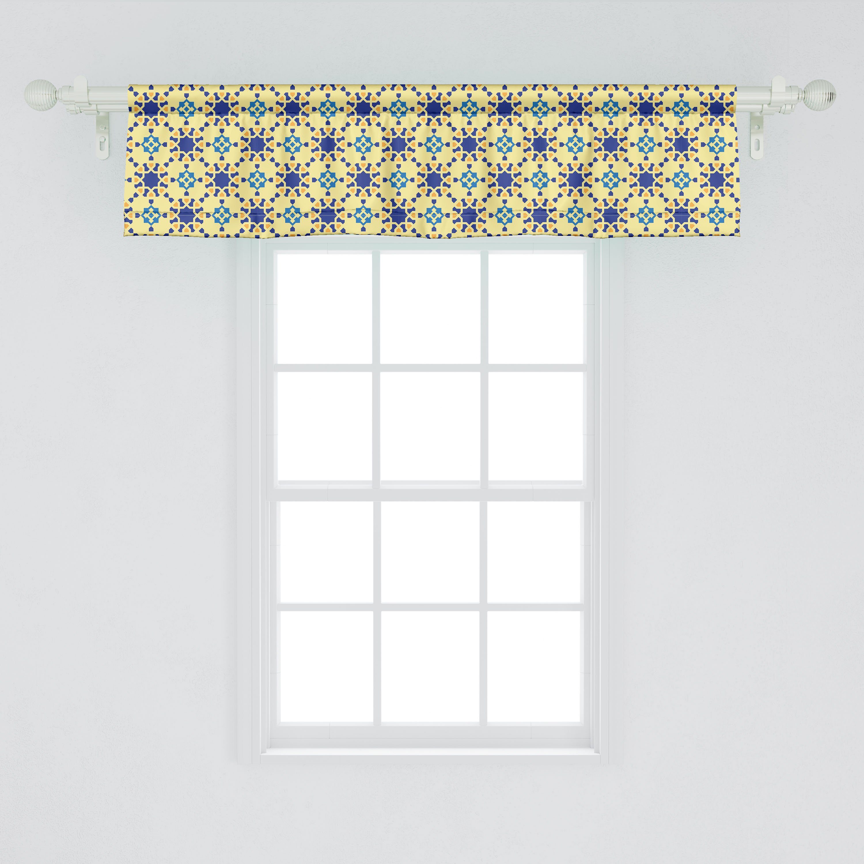 Scheibengardine Vorhang Volant für Marokkanische Stangentasche, Microfaser, Motiv Dekor Abakuhaus, Antiquität Schlafzimmer mit Küche Folk