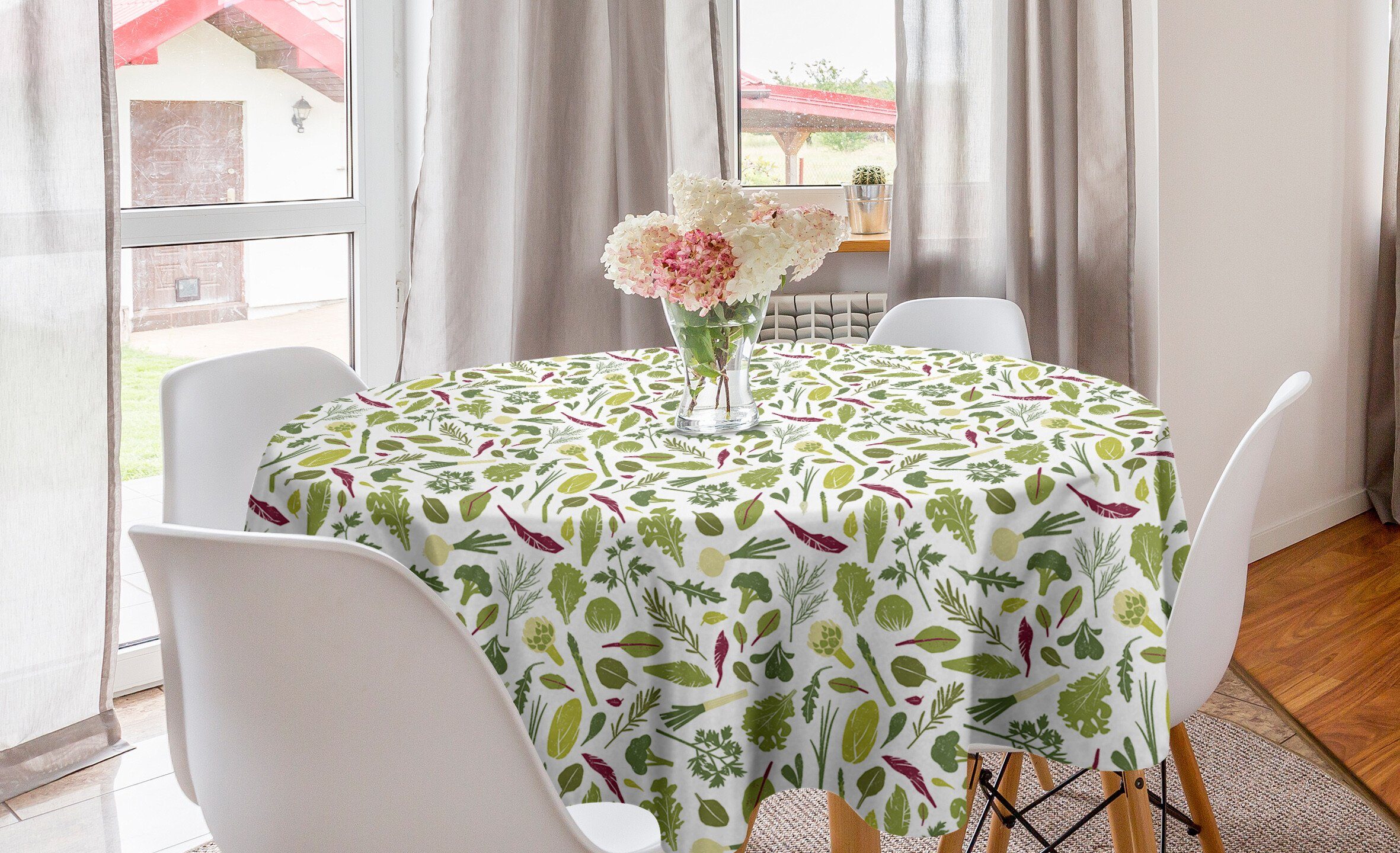 Abakuhaus Tischdecke Kreis Tischdecke Abdeckung für Esszimmer Küche Dekoration, Gemüse Greenery Lebensmittel Muster