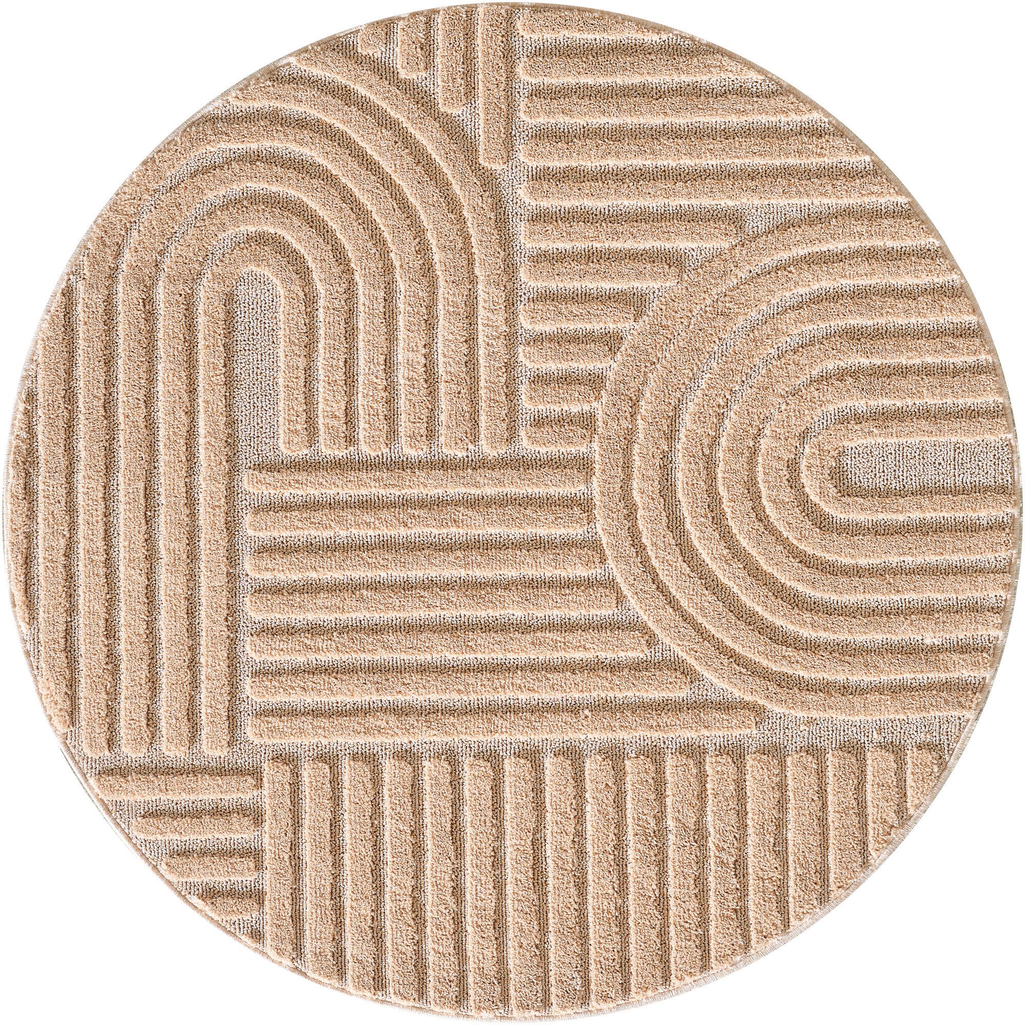 Teppium Hochflor-Teppich Boho-Design, Rund, Höhe: 20 mm, Teppich Wohnzimmer Boho Design 3D Optik Skandinavische Stil