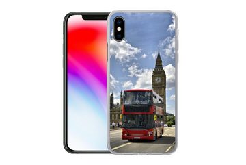 MuchoWow Handyhülle Ein roter Bus mitten in London, Handyhülle Apple iPhone Xs, Smartphone-Bumper, Print, Handy