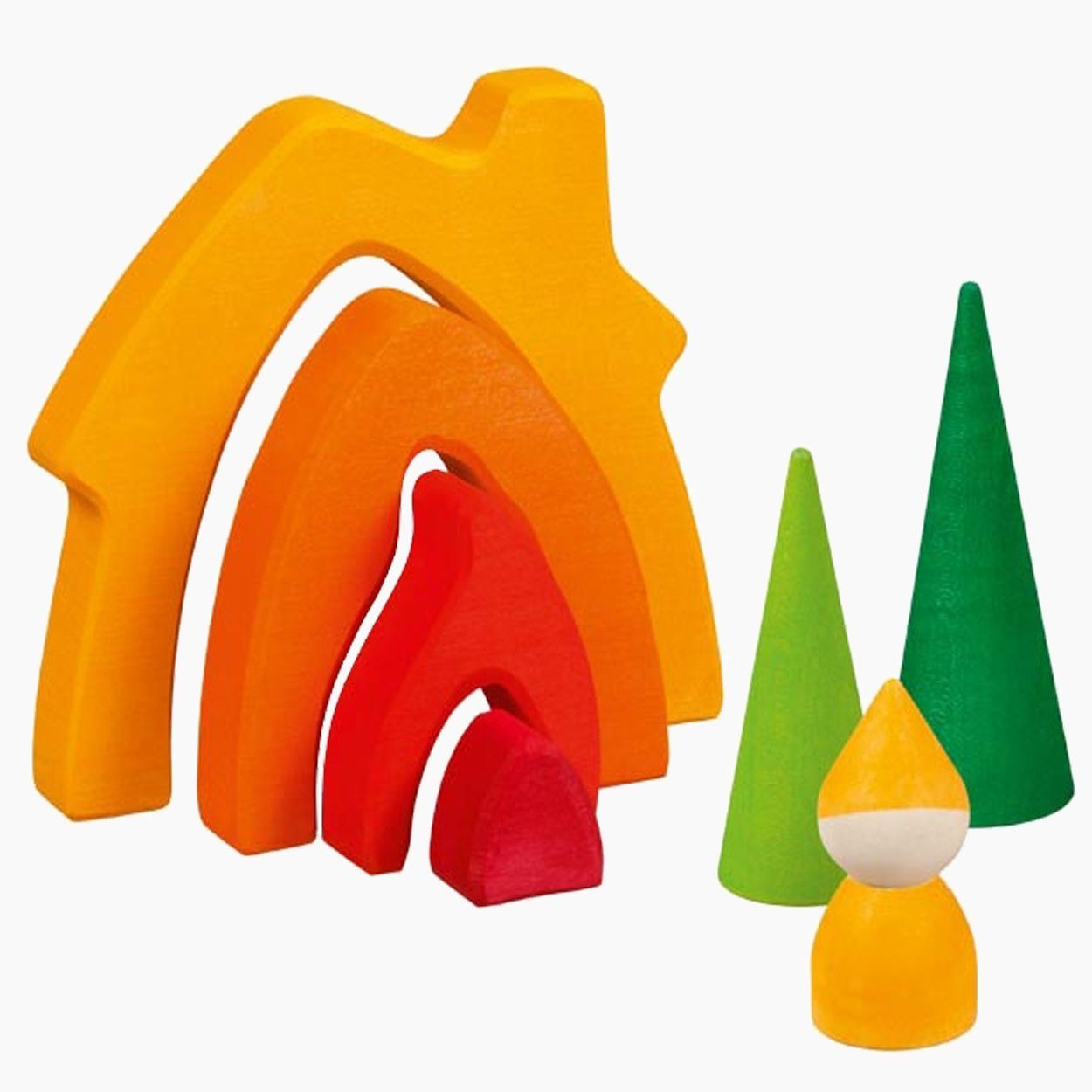 goki Steckspielzeug Zwergenhaus Regenbogen, (packung, 7-tlg), Motorikspielzeug für ein echtes Spielvergnügen.