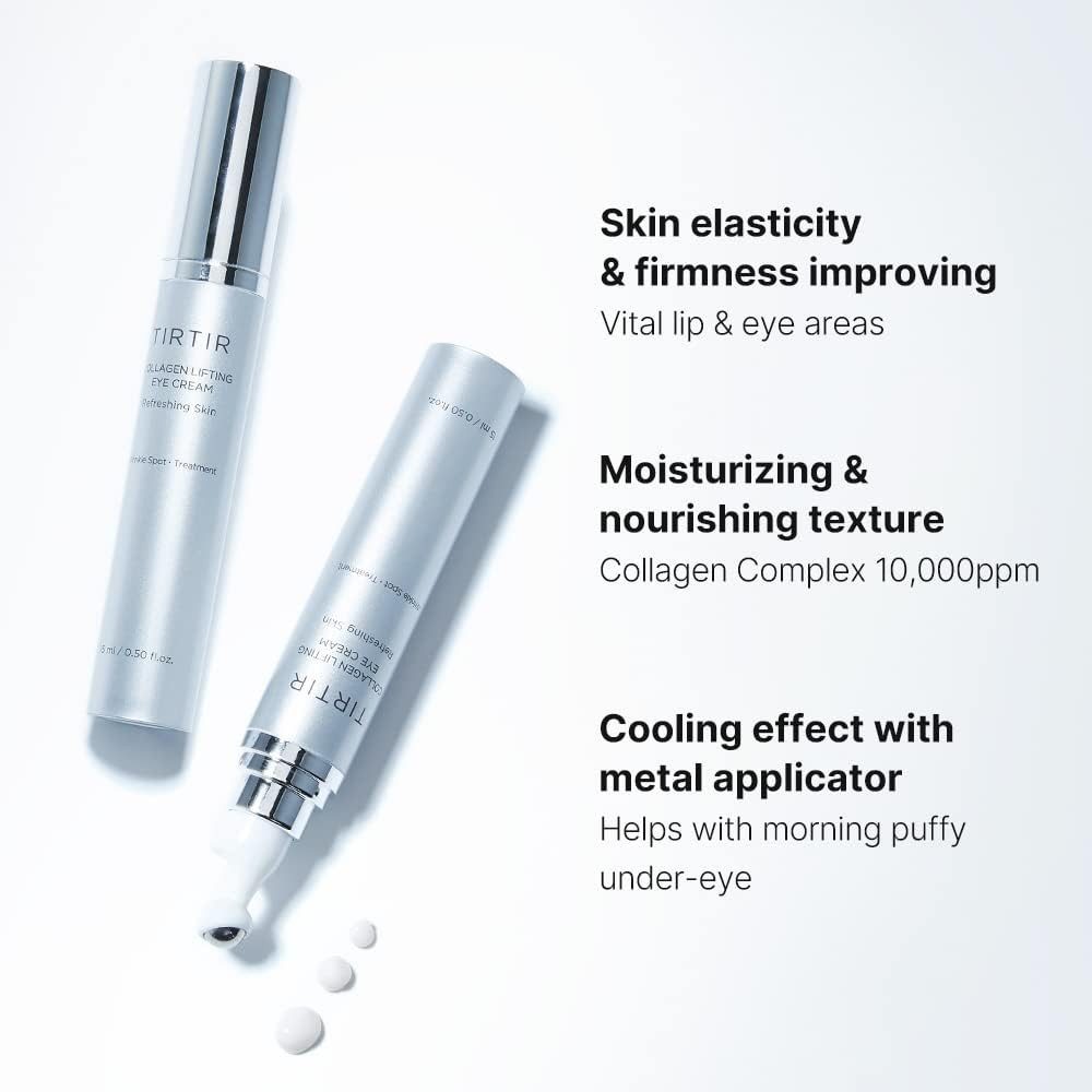 TIRTIR Anti-Aging-Augencreme Collagen Lifting Eye Cream 15 ml – straffende Augencreme mit, pflanzlichem Kollagenkomplex, Peptiden & Niacinamid, kühlender Metall-Applikator – für empfindliche Augenpartie