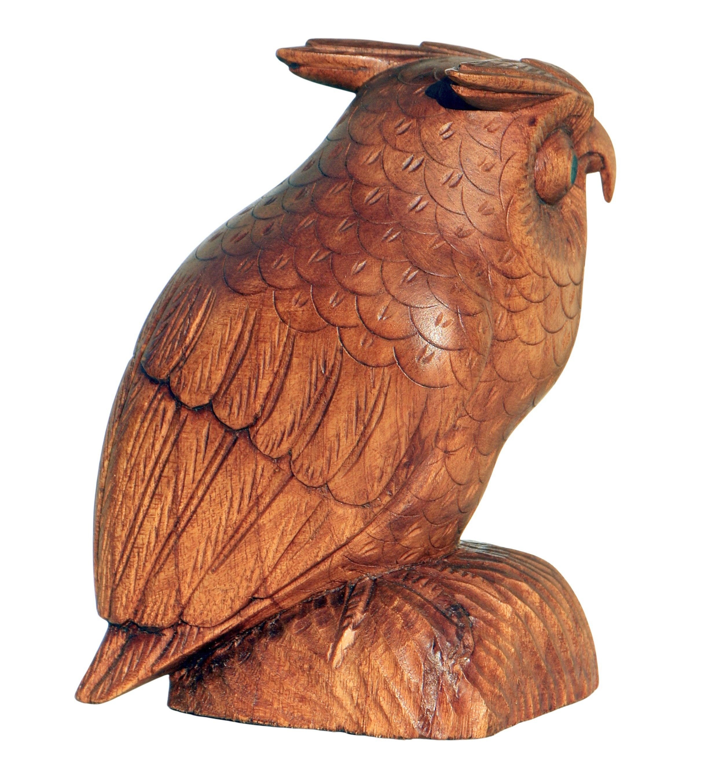 Wogeka Tierfigur Eule Holz-Figur Uhu Tier Dekoration Handarbeit