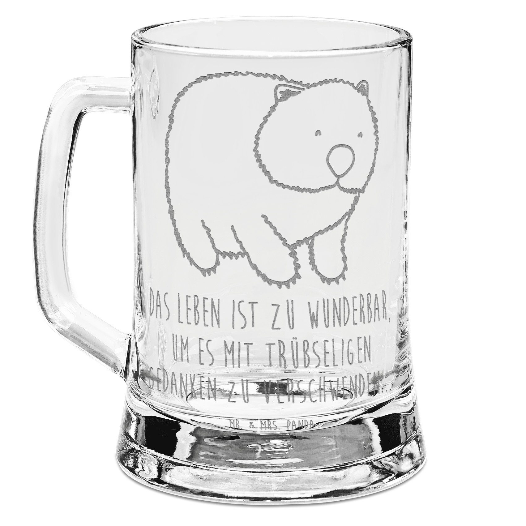 Mr. & Mrs. Panda Bierkrug Wombat - Transparent - Geschenk, Das Leben ist schön, Motivation, Bie, Premium Glas, Auffällige Gravur