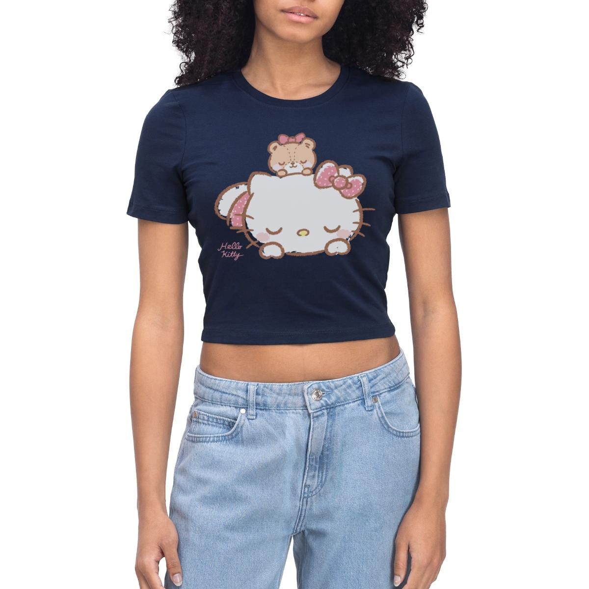 T-Shirt Hello Kitty Mit Teddy Auf Dem Rücken Crop Top