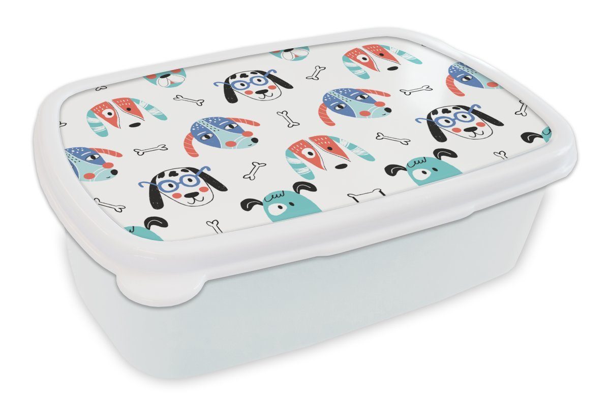 MuchoWow Lunchbox Jungen - Muster - Hund, Kunststoff, (2-tlg), Brotbox für Kinder und Erwachsene, Brotdose, für Jungs und Mädchen weiß