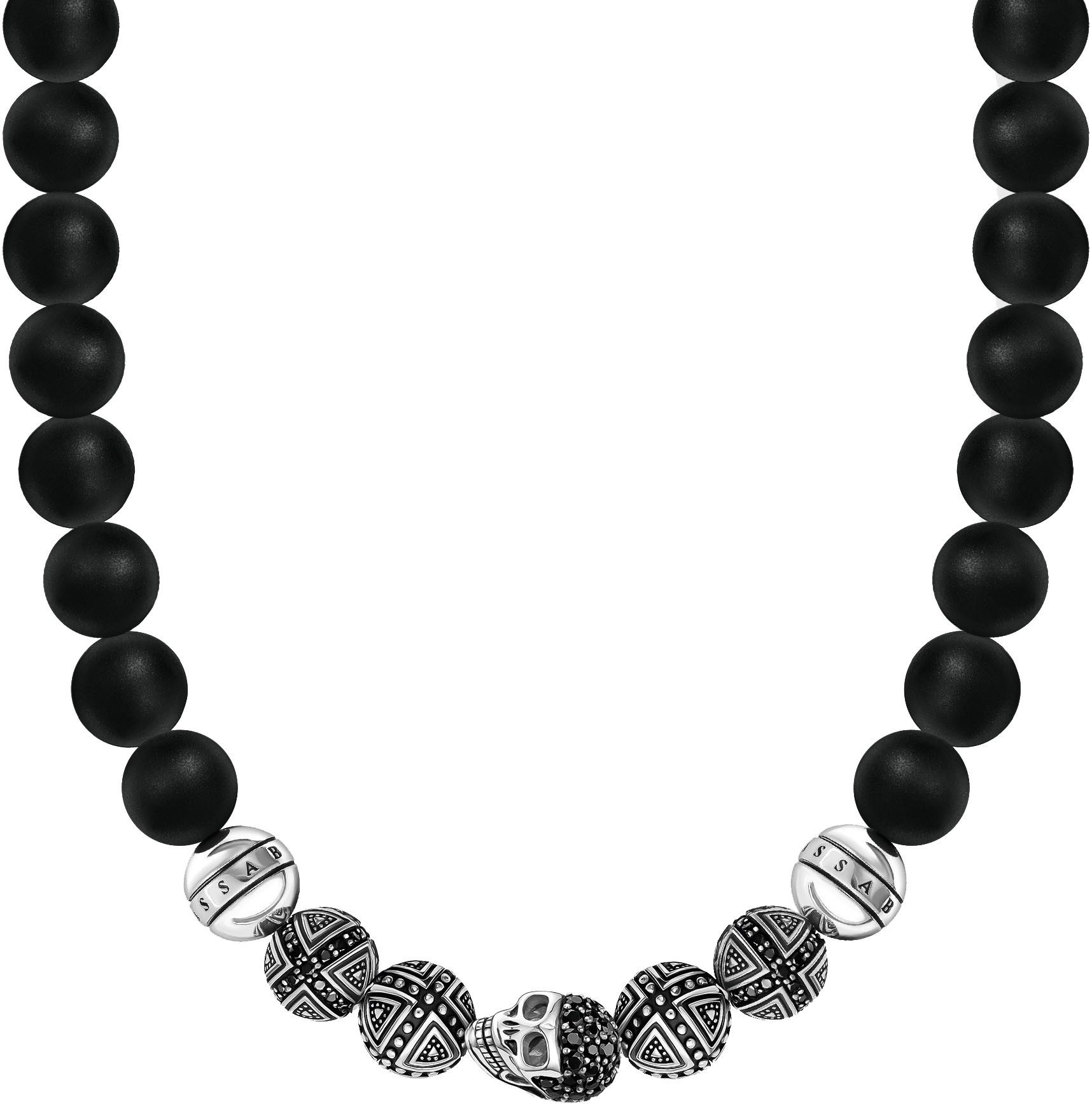 THOMAS SABO Kette ohne Anhänger Obsidian Kette Totenkopf-Design & Kreuze Beadskette, mit Zirkonia (synth), Obsidian