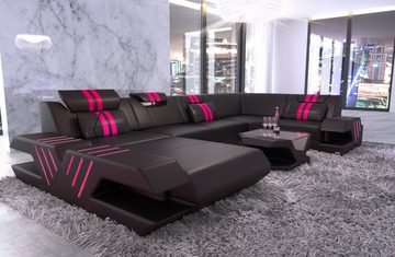 Sofa Dreams Wohnlandschaft Ledercouch Sofa Leder Venedig U Form Ledersofa, Couch, mit LED, wahlweise mit Bettfunktion als Schlafsofa, Designersofa