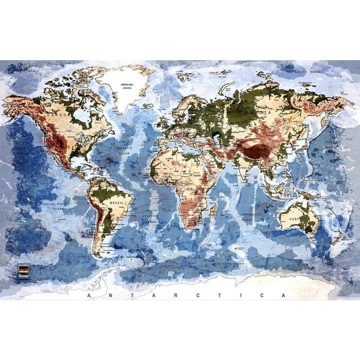 WandbilderXXL Fototapete Old Worldmap 5 glatt physikalische Weltkarte Vliestapete hochwertiger Digitaldruck in verschiedenen Größen