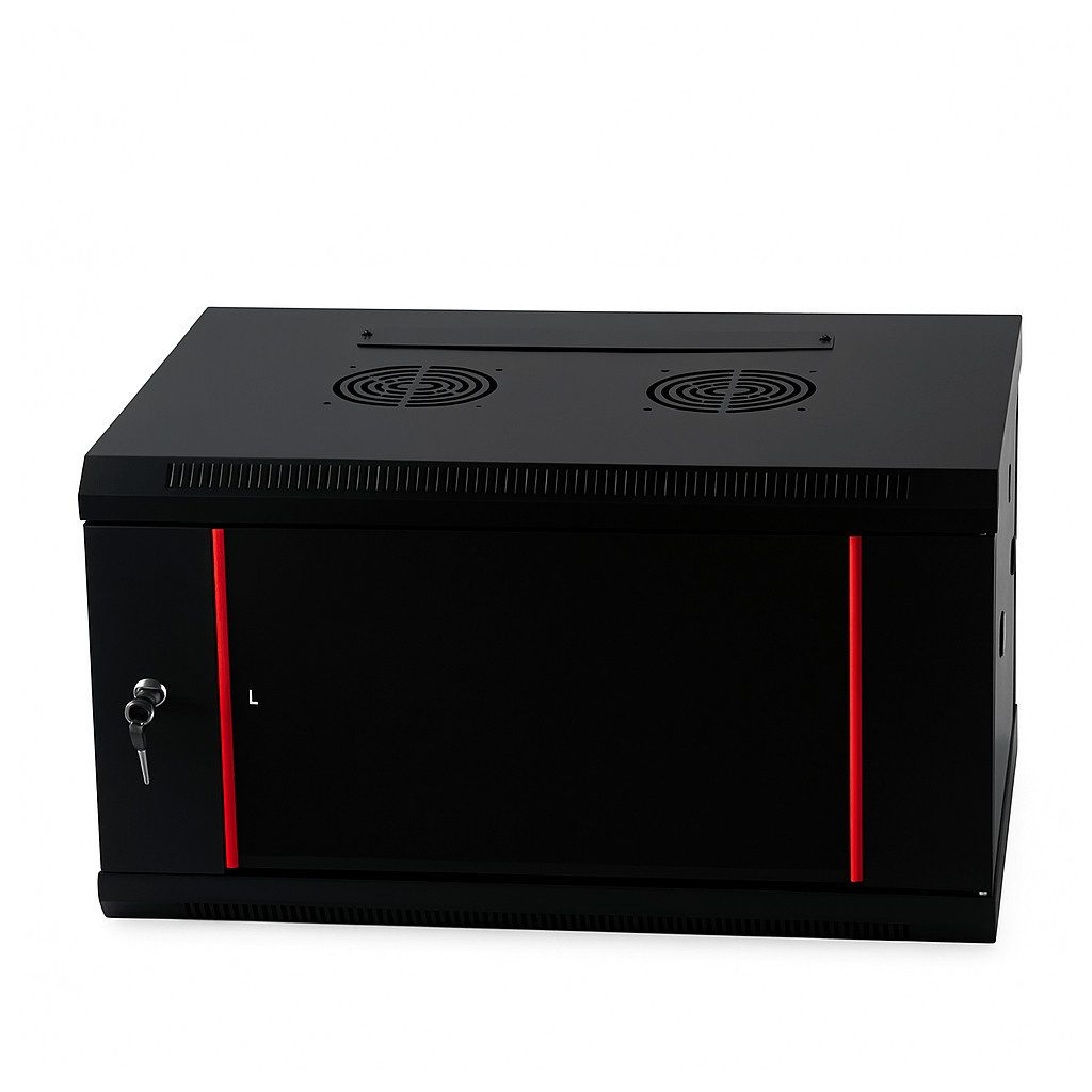 Danicom Wandgehäuse Baseline 4U Wandschrank mit Glastür 600x450x280mm (BxTxH), Glas, Schwarz