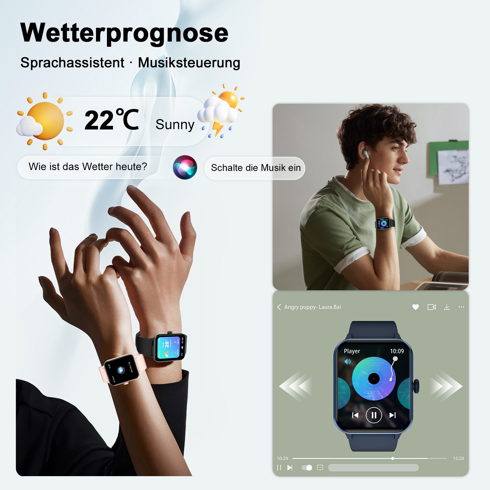 blackview Smartwatch Damen Herren mit 5 Tagen Akkulaufzeit,1,85" HD Touchscreen Smartwatch (1.85 Zoll, iOS/Android), mit Wechselband aus weichemSilikon und Ladekabel, KI-Sprachassistent, Herzfrequenz,SpO₂,Schlaf,100+ Sportmodi, 2 Armband